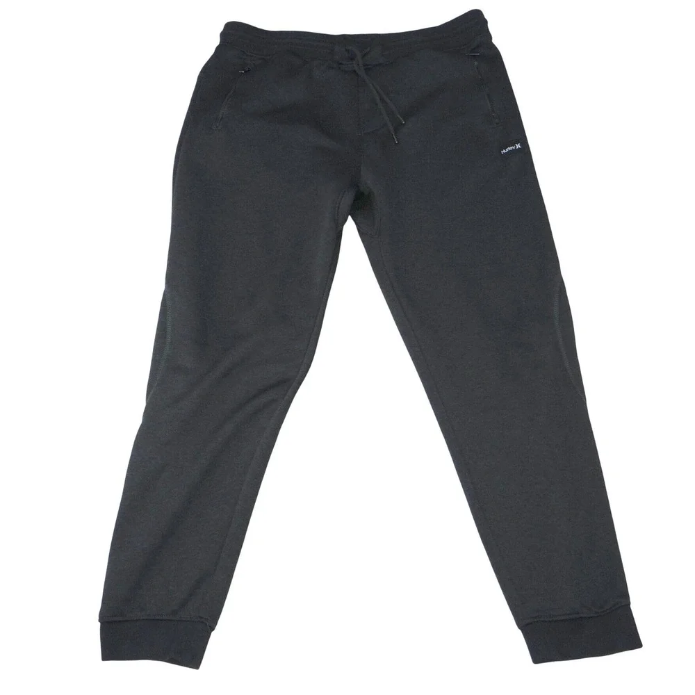Hurley Black Jogger Sweatpants Athletic Lounge Drawstring Zipper Pockets Size L‎